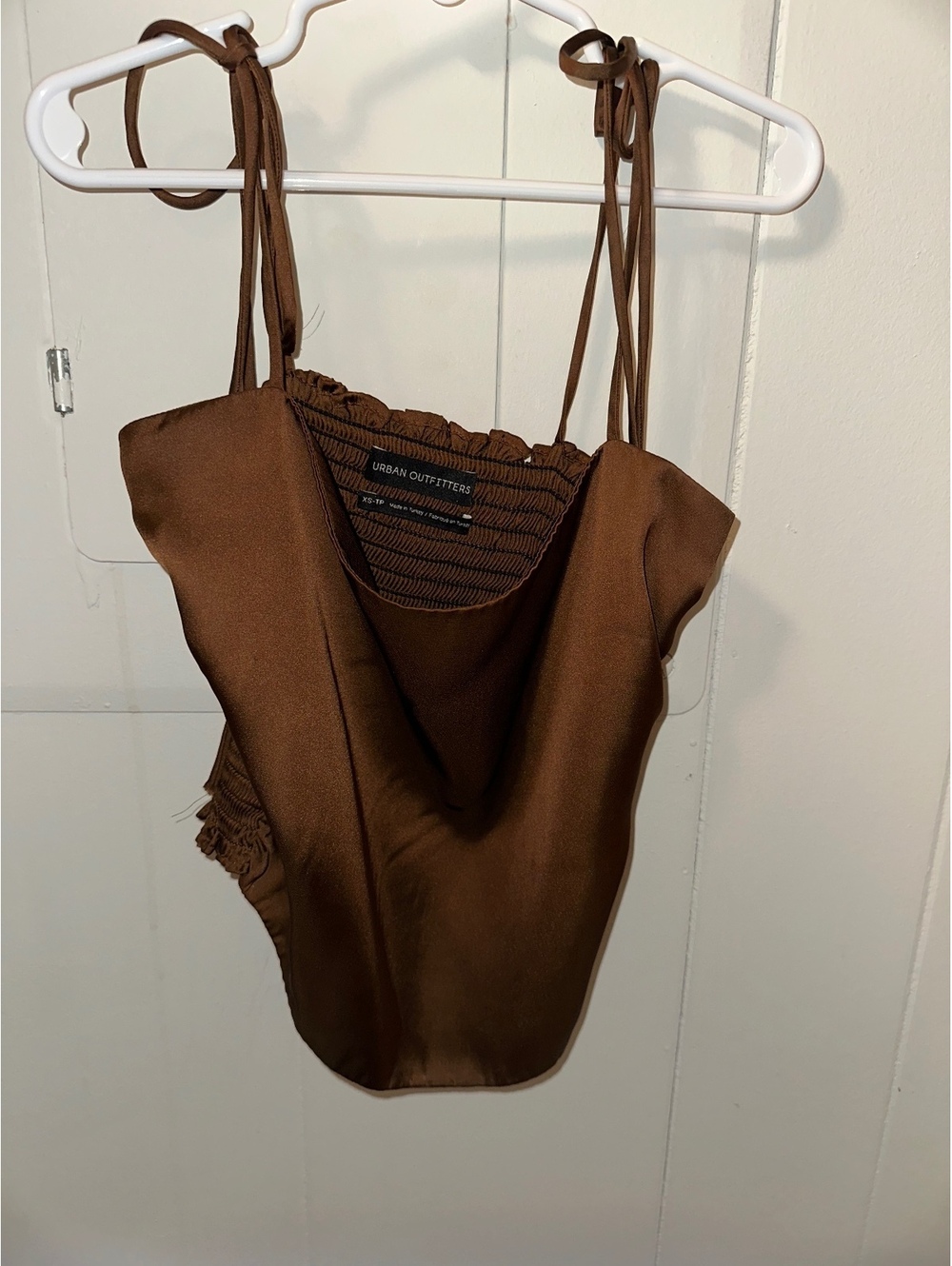 Urban Outfitters Brown Satin Smocked Cami Top XS